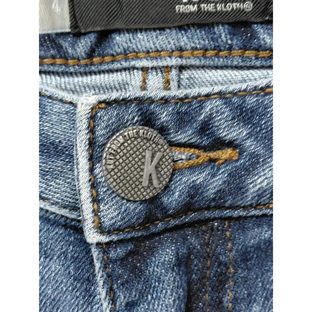 KUT from the Kloth Blue Distressed Raw Hem Straight Leg Jeans Women Size 4